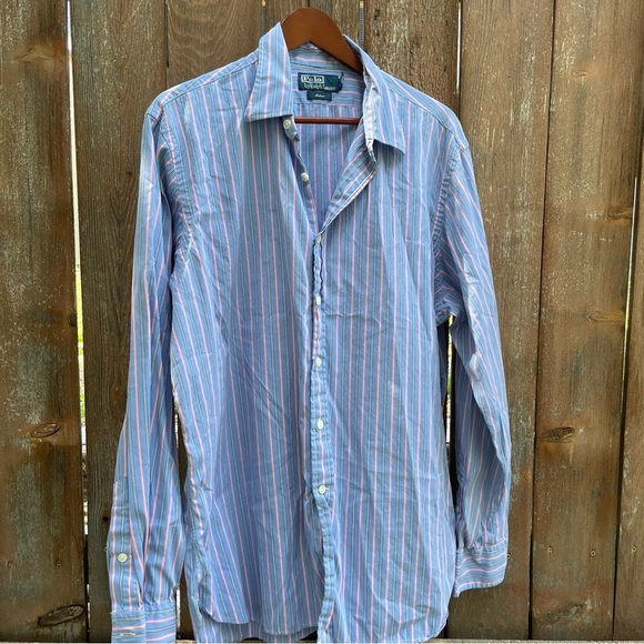 POLO RALPH LAUREN Men’s Blue Pink Stripe Button Down Long Sleeve Shirt 17.5 44 - Picture 3 of 12